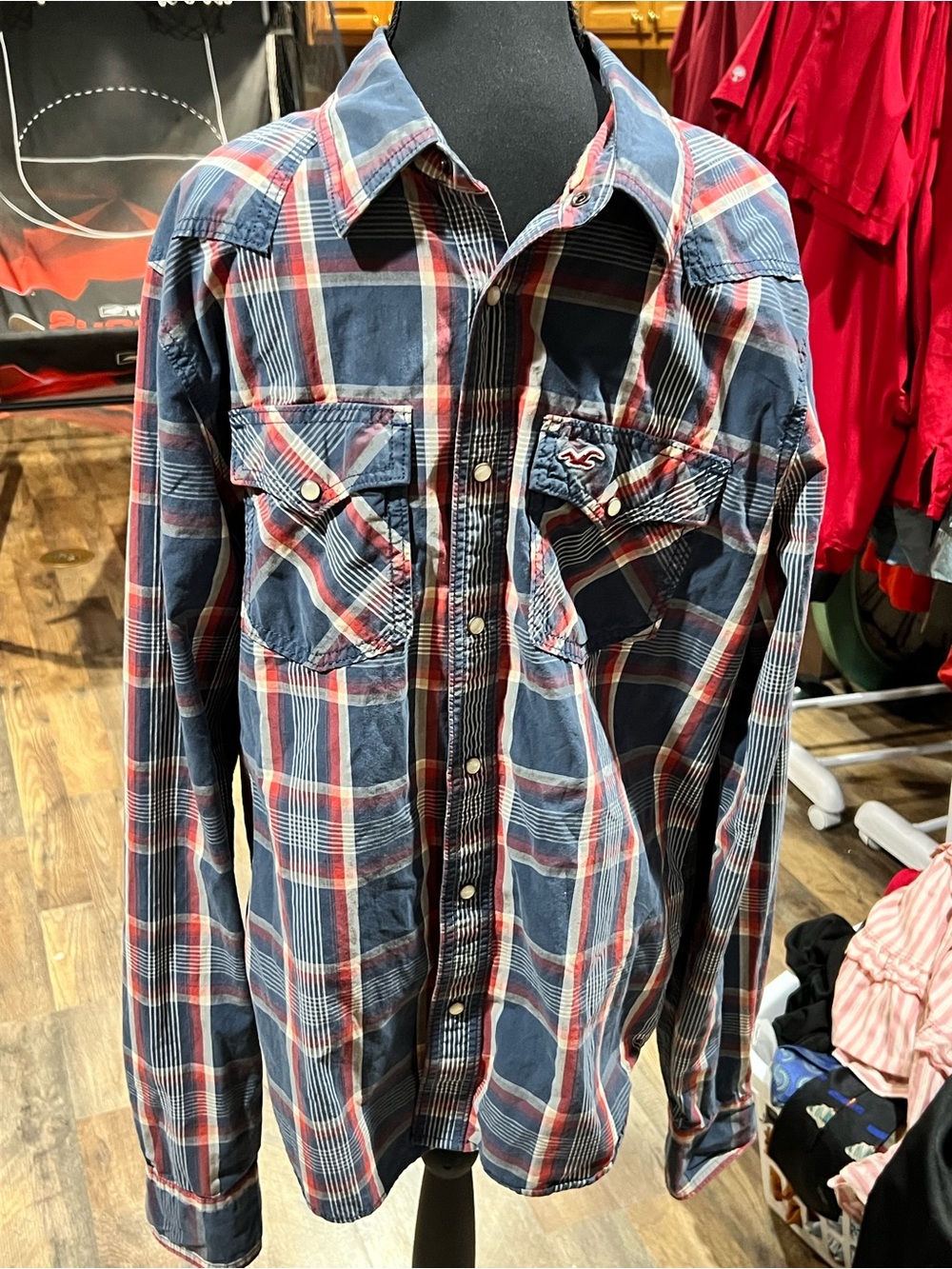 Hollister Red & Navy Plaid Lightweight Shirt